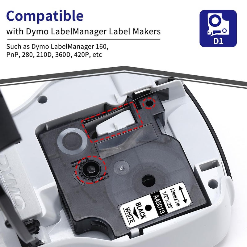 COLORWING Compatible Dymo D1 Label Tape 45013 Replace for DYMO Label Maker Refills d1 A45013  Black on White  1/2 Inch x 23 Ft for Dymo LabelManager 160 420P 210D 280 360D PnP Label Maker  3-Pack - Image 3